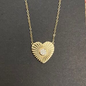 Radiant Gold Vermeil Heart Necklace with Sunburst Heart Design & Cz’s